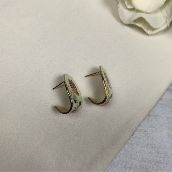 Vintage Asian Cloisonne Butterfly Flower Earrings - Picture 5 of 9